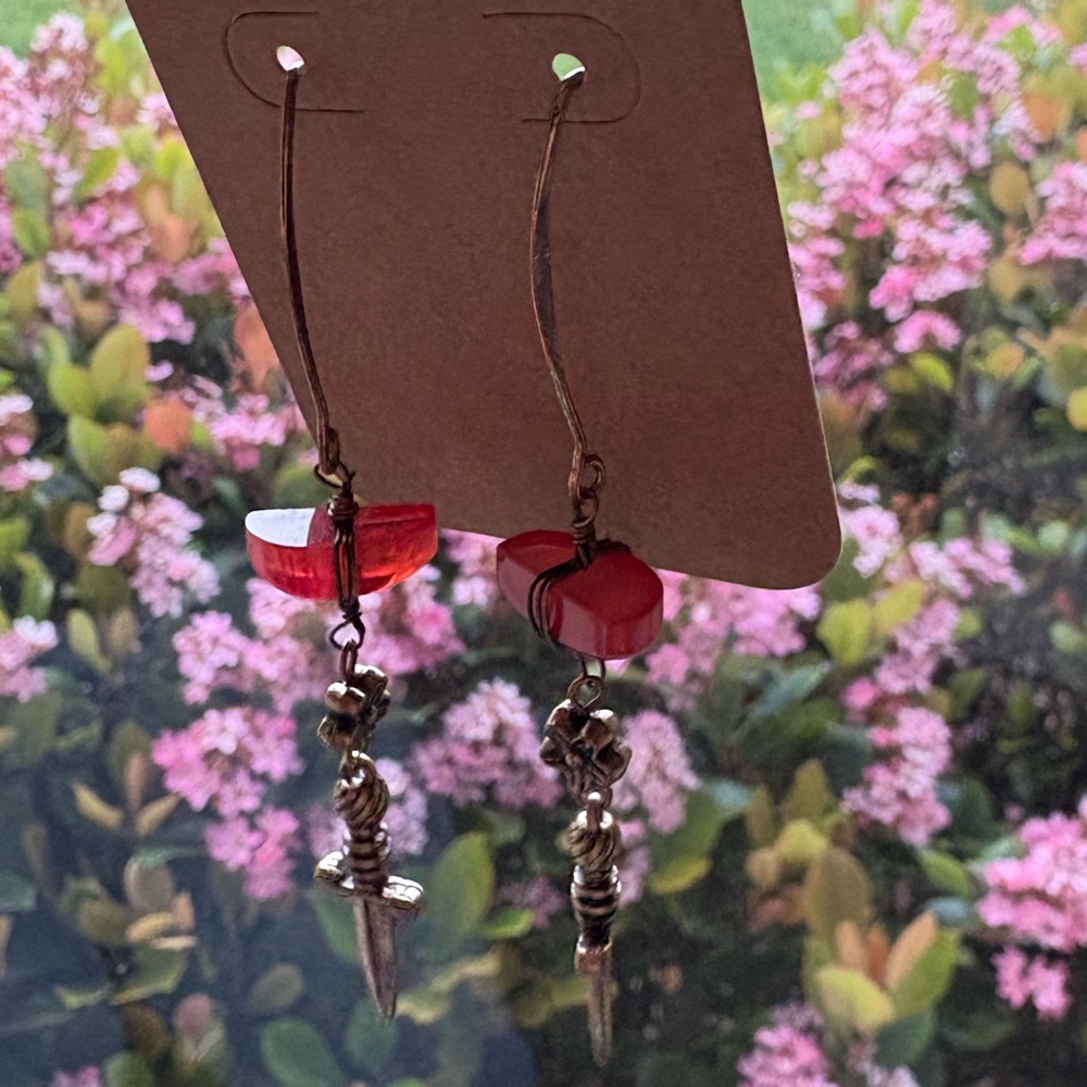 --4💎 for $15-- Gold-tone and Red Dagger Earrings - Picture 6 of 7